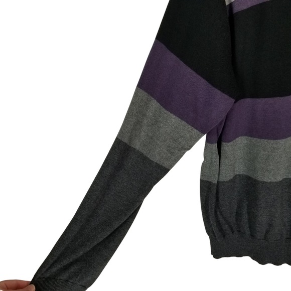 Perry Ellis Mens Sweater XL‎ Gray Black Purple Striped Long Sleeve Cotton Blend - Picture 6 of 11